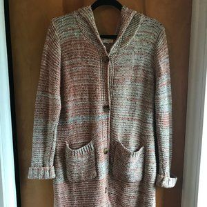 Easel Women's Sz L Long Length Button Down Cardigan Hoodie Sweater with Pockets